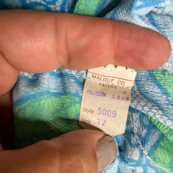 Vintage 50s/60s Bright Blue Green Floral Print A-Line Day Shirt Dress XS/S - Picture 4 of 5